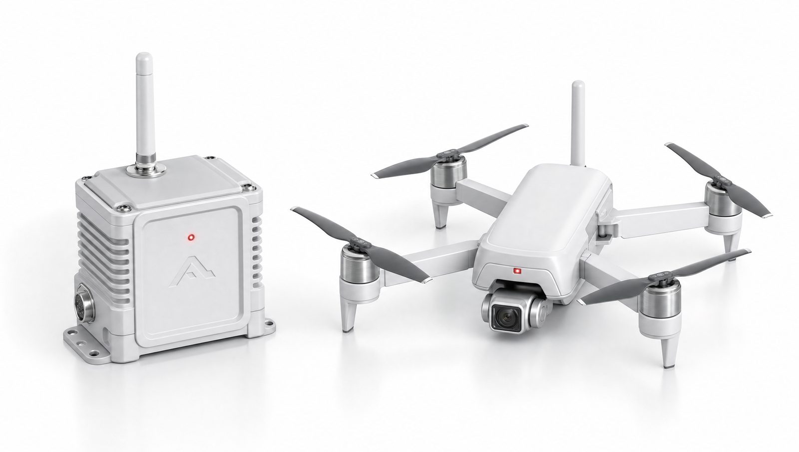 A field IoT sensor module and inspection drone, shown as a generic illustration of the class of equipment described.