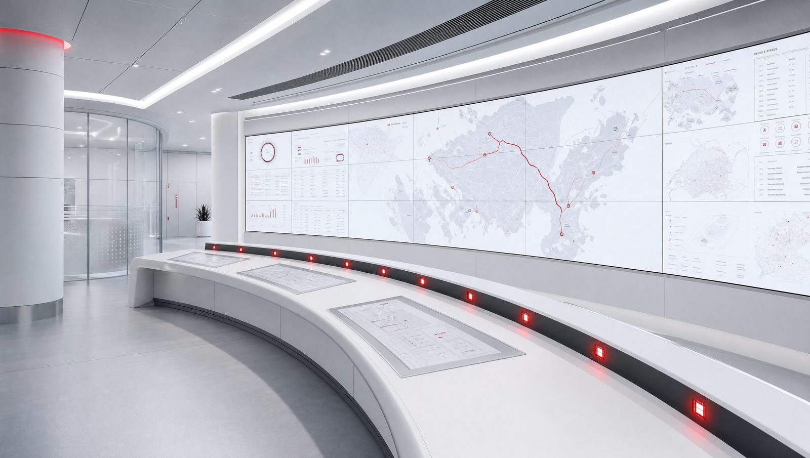 A fleet operations and communications control room, shown as a generic illustration of the class of system described.
