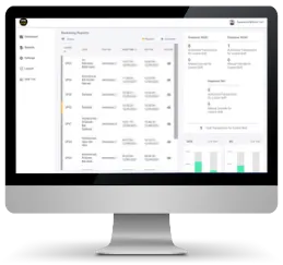 The bunkering reports dashboard, listing authenticated launches by crew and time alongside live dispenser transaction and override counts for the current shift.